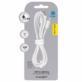 Blavec Kabelis Candy pintas - USB į Lightning - 2,4A 2 metrai Apple CarPlay (CCA-UL24W20) baltas