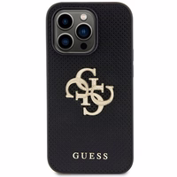 Guess odinis perforuotas dėklas telefonui su blizgančiu logotipu 4G iPhone 15 Pro Max - juodas