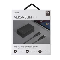 Uniq Versa Slim LITHOS Collective USB-C PD 18W sieninis įkroviklis + USB-C / USB-C kabelis – juodas