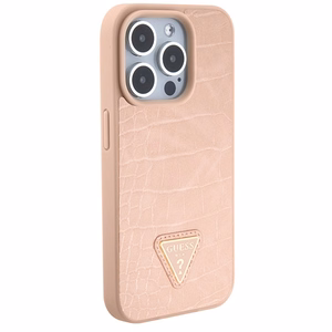 Guess GUHCP15XPCRTHCP iPhone 15 Pro Max rožinis/rožinis kietas dėklas Croco Triangle Metal Logo
