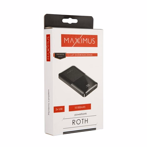 Išorinė baterija MX ROTH 10 000 mAh, 2xUSB, 10W Li-Po, juoda, + microUSB laidas