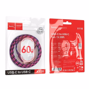 Kabelis USB C į USB C Hoco 3A 60W 1 m X116 gradientinė violetinė