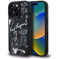 Karl Lagerfeld Grained Pattern & Logo MagSafe Dėklas for iPhone 16 Pro Max - juodas