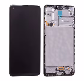 Ekranas Samsung A217 A21s su lietimui jautriu stikliuku ir rėmeliu originalus Black (service pack)