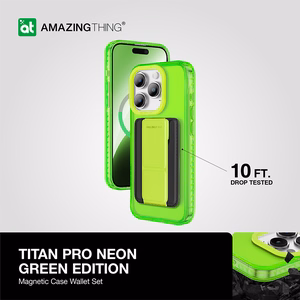 Amazing Thing Titan Pro Neon Mag piniginės dėklas 10FT IP156.1PTWGN Iphone 15 Pro žalia su stovu