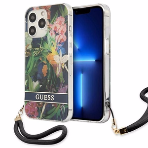 Guess GUHCP13LHFLSB iPhone 13 Pro / 13 6.1" mėlynas/mėlynas kietas dėklas Gėlių Dirželis