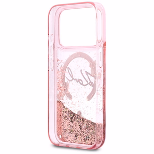 Karl Lagerfeld Liquid Glitter Karl Script Logo MagSafe Dėklas for iPhone 17 Pro - rožinis