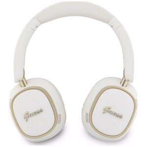 Belaidės ausinės Guess ENC Rectangle Metal Script, baltos