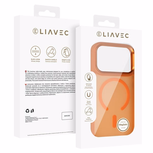 Liavec Cloudy dėklas su metaliniu kameros rėmeliu, skirtas Iphone 17 Pro Max oranžinis (kameros valdymo mygtukas)