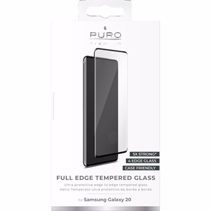 Puro Premium Full Edge Case Friendly grūdintas apsauginis ekrano stiklas, skirtas Samsung Galaxy S20, juodu rėmeliu