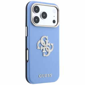 Guess Smooth & Big Strass Logo dėklas iPhone 18 Pro Max / 17 Pro Max – mėlynas