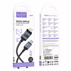 Kabelis USB C į Lightning Hoco PD 27W su ekranu 1 m X118 juodas