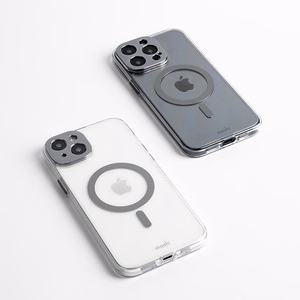 Moshi iGlaze MagSafe dėklas, skirtas iPhone 15, skaidrus su „Meteorite Gray“ spalvos detalėmis