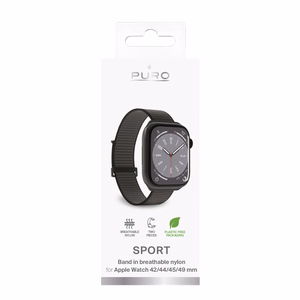 Puro Sport nailoninis dirželis Apple Watch 42 / 44 / 45 / 49 mm – juodos spalvos