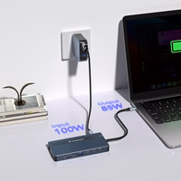 USB-C Hub 14 in 1 Wozinsky WDS03Y5S daugiafunkcis, aliuminis, 3 monitoriams, su 15 cm laidu - pilkas