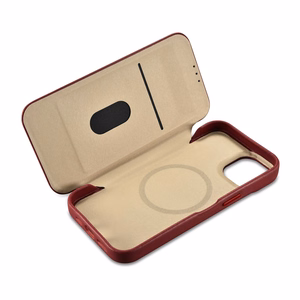 iCarer CE Premium odinis folio dėklas iPhone 14 Plus su MagSafe magnetiniu flipu - raudonas