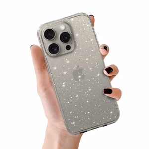 Krištolinis blizgučių dėklas Iphone 15 Pro Max - sidabrinis
