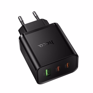 telefono įkroviklis Hoco 2x USB C + USB A QC3.0 PD 3A 65W N75 juodas