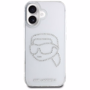 Karl Lagerfeld IML Rhinestones Karl Head Case dėklas telefonui iPhone 16 skaidrus