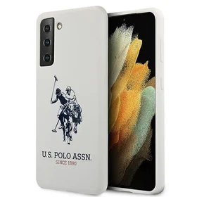 Dėklas telefonui US Polo USHCS21MSLHRWH S21+ G996 - baltas silikoninis logotipas
