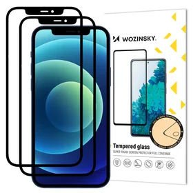 Wozinsky 2x Apsauginis stiklas Full Glue Super Tough, pilnai dengia su rėmeliu draugiška iPhone 12 Pro / iPhone 12, juoda
