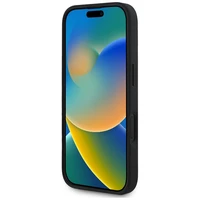 Guess karšto spaudimo 4G rašto trikampio metalo logotipo dėklas telefonui iPhone 16 - juoda