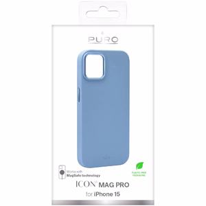 Puro Icon Mag Pro magnetinis silikoninis dėklas telefonui iPhone 15 - šviesiai mėlynas