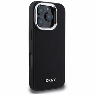 DKNY Paprastas sidabrinis logotipas magnetinis iPhone 16 Pro Max dėklas - juodas