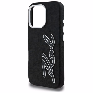 Karl Lagerfeld FW Grained Signature Logo Dėklas iPhone 16 Pro - juodas