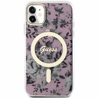 Guess GUHMN61HCFWSP iPhone 11 / Xr 6.1" rožinis kietas dėklas Gėlė MagSafe