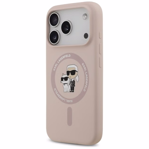 Karl Lagerfeld silikoninis Karl&Choupette žiedinis magnetinis dėklas telefonui iPhone 17 Pro - rožinis