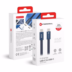 Laidas USB C į USB C Forcell F-Energy QC4.0 PD 3A 60W Cafule Flat 1,2 m CCFN23 tamsiai mėlynas