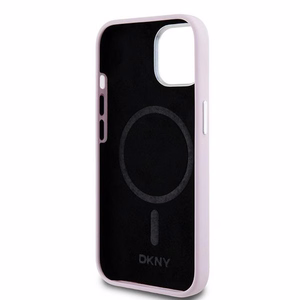 DKNY dėklas telefonui iPhone 15 6,1" DKHMP15SSMCHLP rožinė HC Magsafe silikonas su horizontalus metalinis logotipas