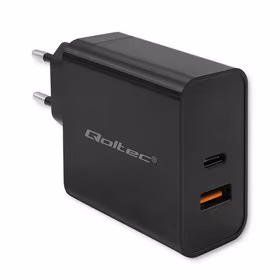 Qoltec 52380 Super greitas PD įkroviklis | 1xUSB-C | 1xUSB | 65W | 5-20V | 1,5-3,25A | Juoda
