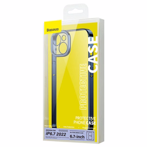 Baseus Glitter permatomas dėklas ir grūdinto stiklo rinkinys iPhone 14 Plus (mėlynas)