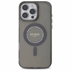 Guess IML Rhinestones Magnetinis dėklas telefonui iPhone 16 Pro Max - juodas