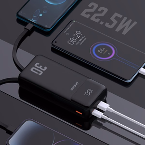 Dudao K15MAX 30000mAh PD 22.5W Išorinė baterija su įmontuotais kabeliais - juoda
