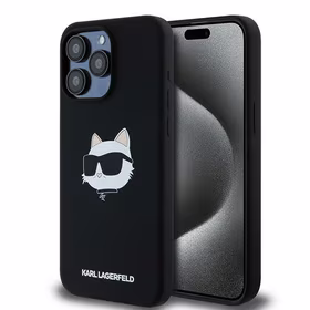 Karl Lagerfeld silikoninis Choupette Head magnetinis dėklas telefonui iPhone 15 Pro Max - juodas