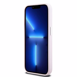 DKNY Skystas silikoninis mažas metalinis logotipas magnetinis dėklas telefonui iPhone 14 Pro - rožinė