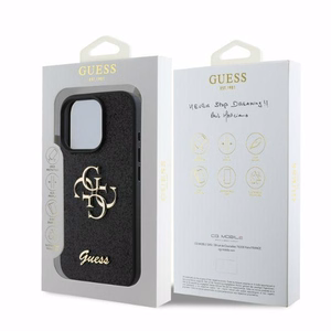 Guess Fiksuotas spīdīgs 4G dėklas telefonui iPhone 16 Pro Max (m) - juodas