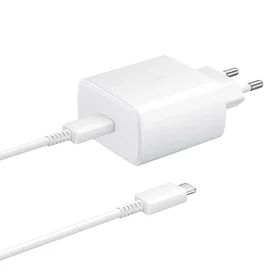 Samsung EP-TA845EWE 45W sieninis įkroviklis su USB-C kabeliu Samsung EP-DW767JWE 45W 1.8m (OOB Bulk - pakaitinė pakuotė) - baltas