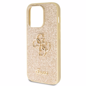 Guess GUHCP14LHG4SGD dėklas telefonui iPhone 14 Pro – auksinis Blizgus Script Big 4G