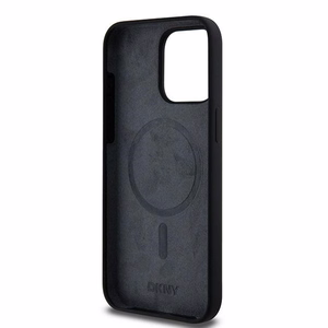 DKNY Skystas silikoninis dėklas MagSafe iPhone 15 Pro Max su balto logotipo spauda - juodas (m)
