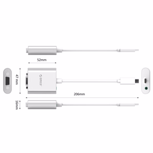 Orico PTAV adapteris USB-C–VGA ir 3,5 mm, „Full HD“, 0,15 m – sidabro spalvos