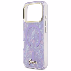 Guess IML Shell Script Metal MagSafe Dėklas for iPhone 17 Pro Max - violetinis