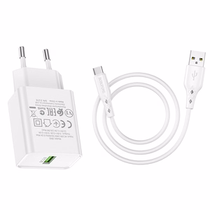 Įkroviklis Borofone BN5 18W USB-A + USB-A to USB-C cable 1.0m baltas