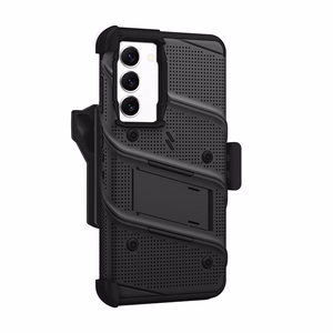 ZIZO BOLT Series šarvuoto dėklo rinkinys, skirtas Samsung Galaxy S23+, su 9H ekrano stiklu, integruota atrama ir prie diržo segamu laikikliu, juodas