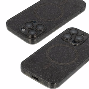Blizgus magnetinis dėklas telefonui Iphone 15 Pro juodas skaidrus