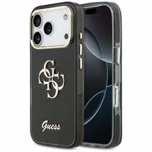 Guess IML 4G Script Metal dėklas for iPhone 17 Pro - juodas