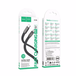 Plokščias kabelis USB C į Lightning Hoco PD 30W 1 m X125 juodas